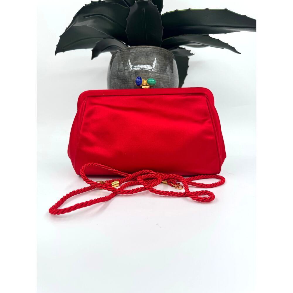 Fendi Vintage Red Silk Satin Pasta Clutch With Cord Strap Coa Authentic